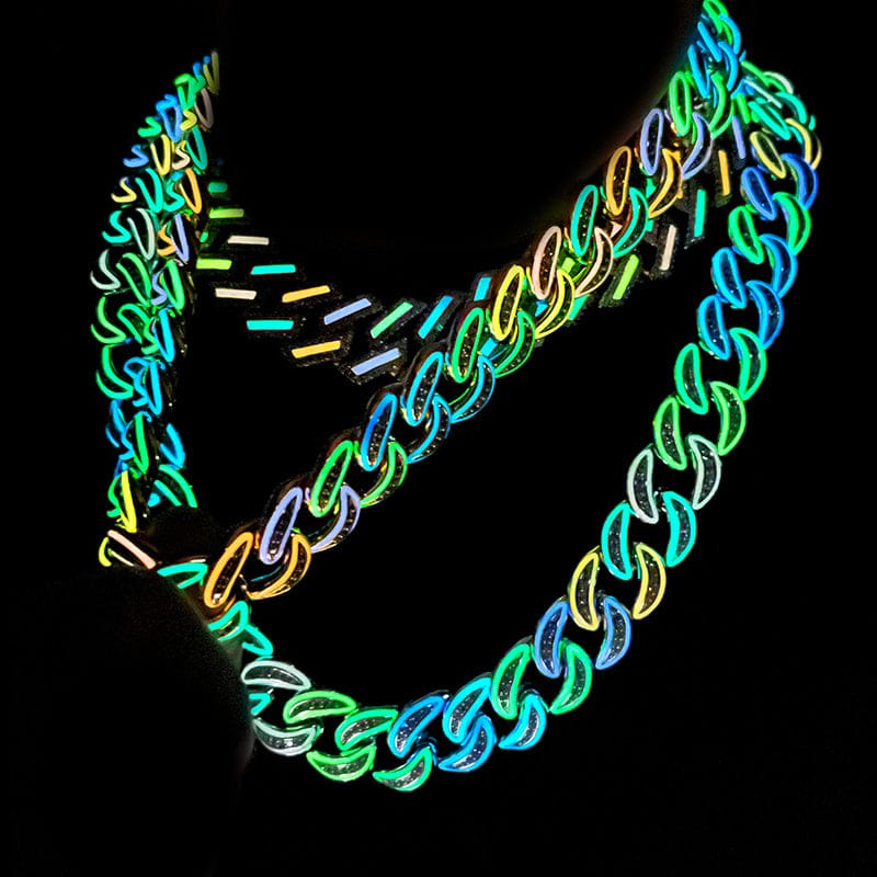 18MM Glow Square - Edge Cuban Link Chain – “Neon Bricks” Edition White Gold 8 IN (Bracelet) - Shop Gold Supply