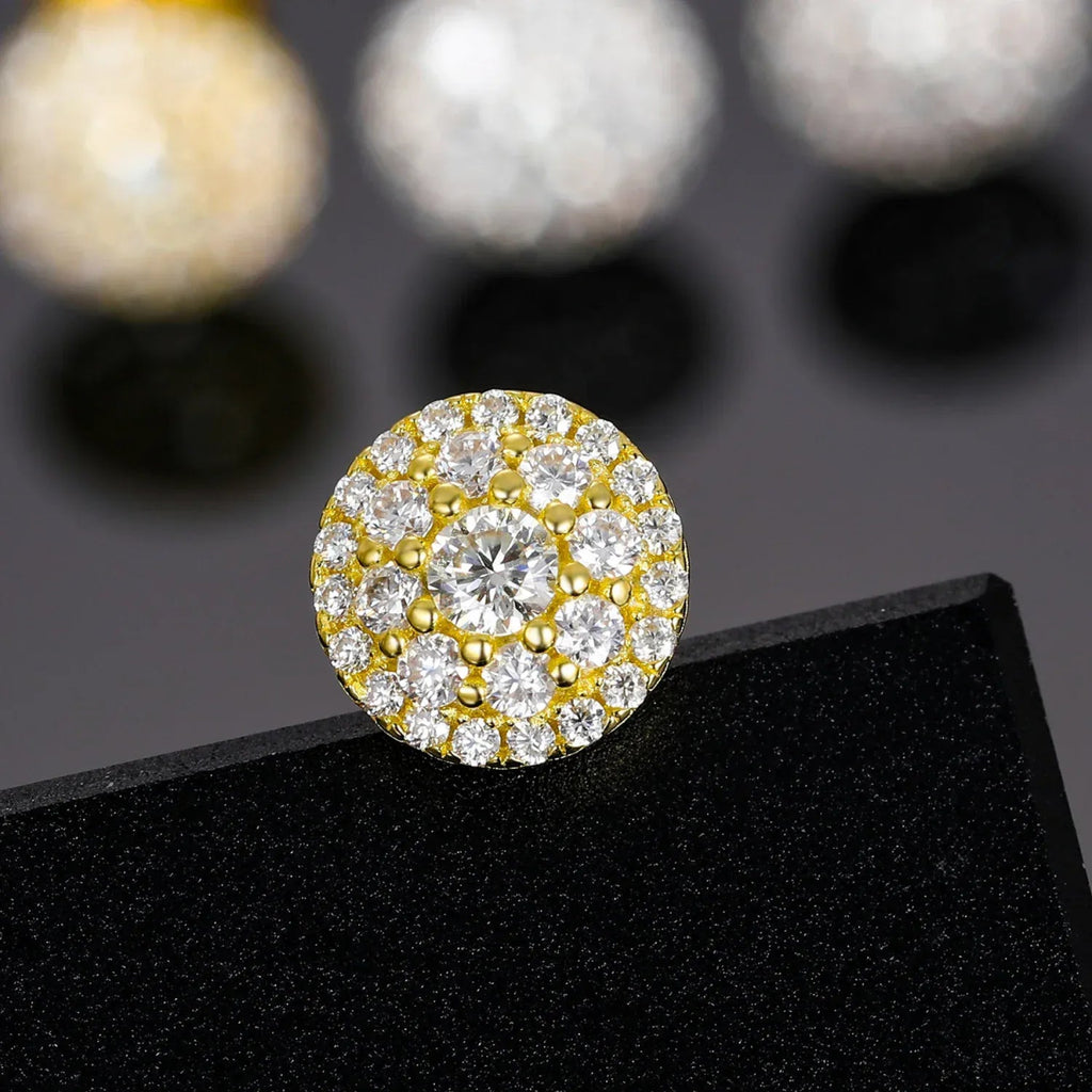 8.8MM Moissanite Pavé Dome Stud Earrings – “Infinite Shine” Edition White Gold - Shop Gold Supply