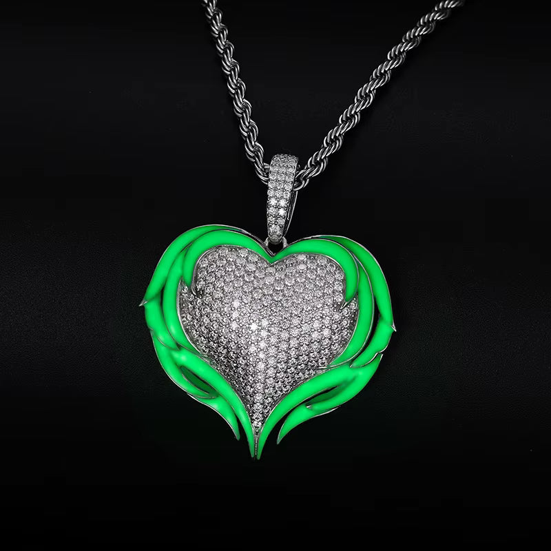 Moissanite Glow Angel Heart Pendant – “Divine Flame” Edition