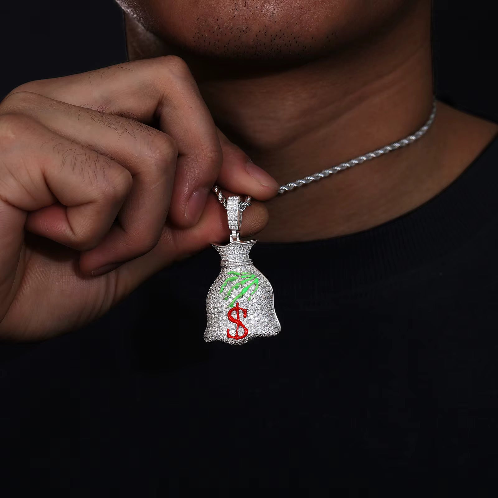 Moissanite Glow Money Bag Pendant – “Secure the Bag” Edition