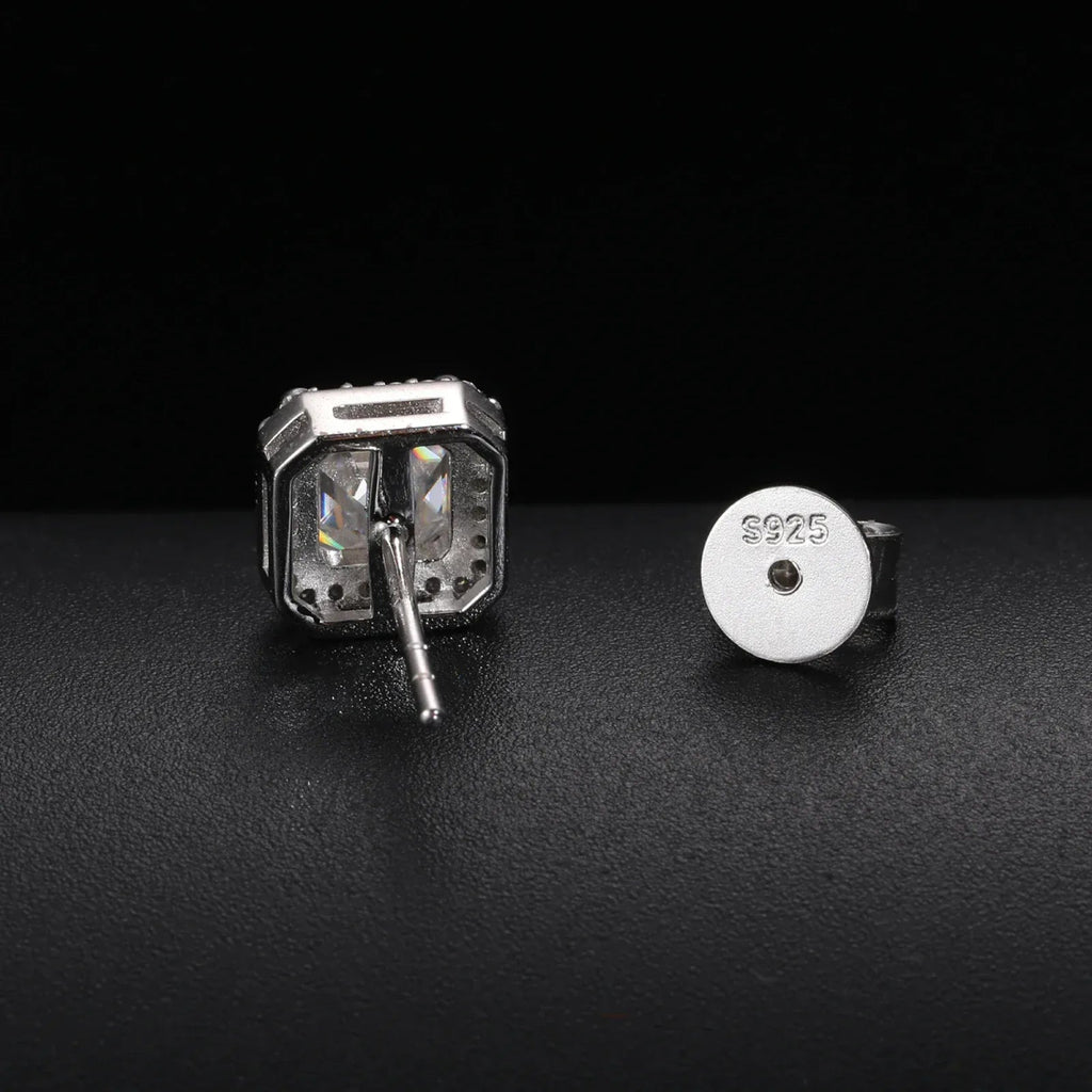 Asscher Halo Moissanite Stud Earrings – “Royal Ice” Edition - Shop Gold Supply