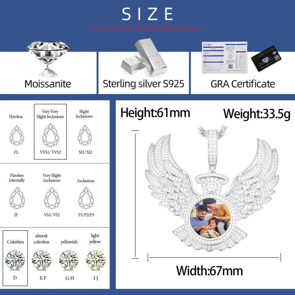 Custom Angel Wing Photo Pendant – “Heavenbound Tribute” Edition VVS1 5A CZ White Gold 18 IN Rope - Shop Gold Supply