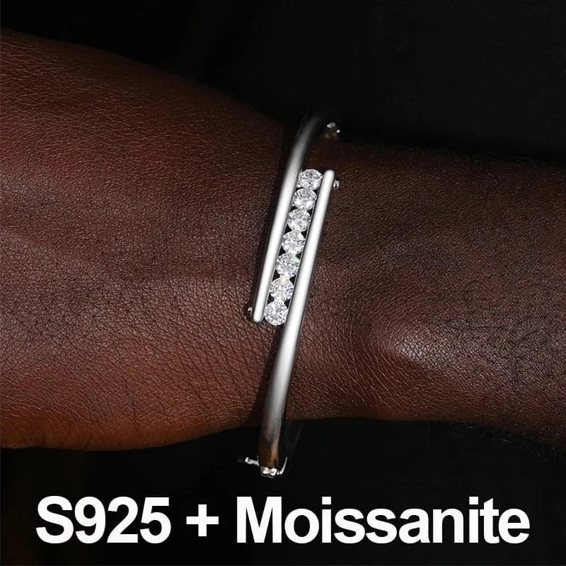 Floating Bar Bangle Bracelet – “Levitating Shine” Edition Moissanite 7 IN White Gold - Shop Gold Supply