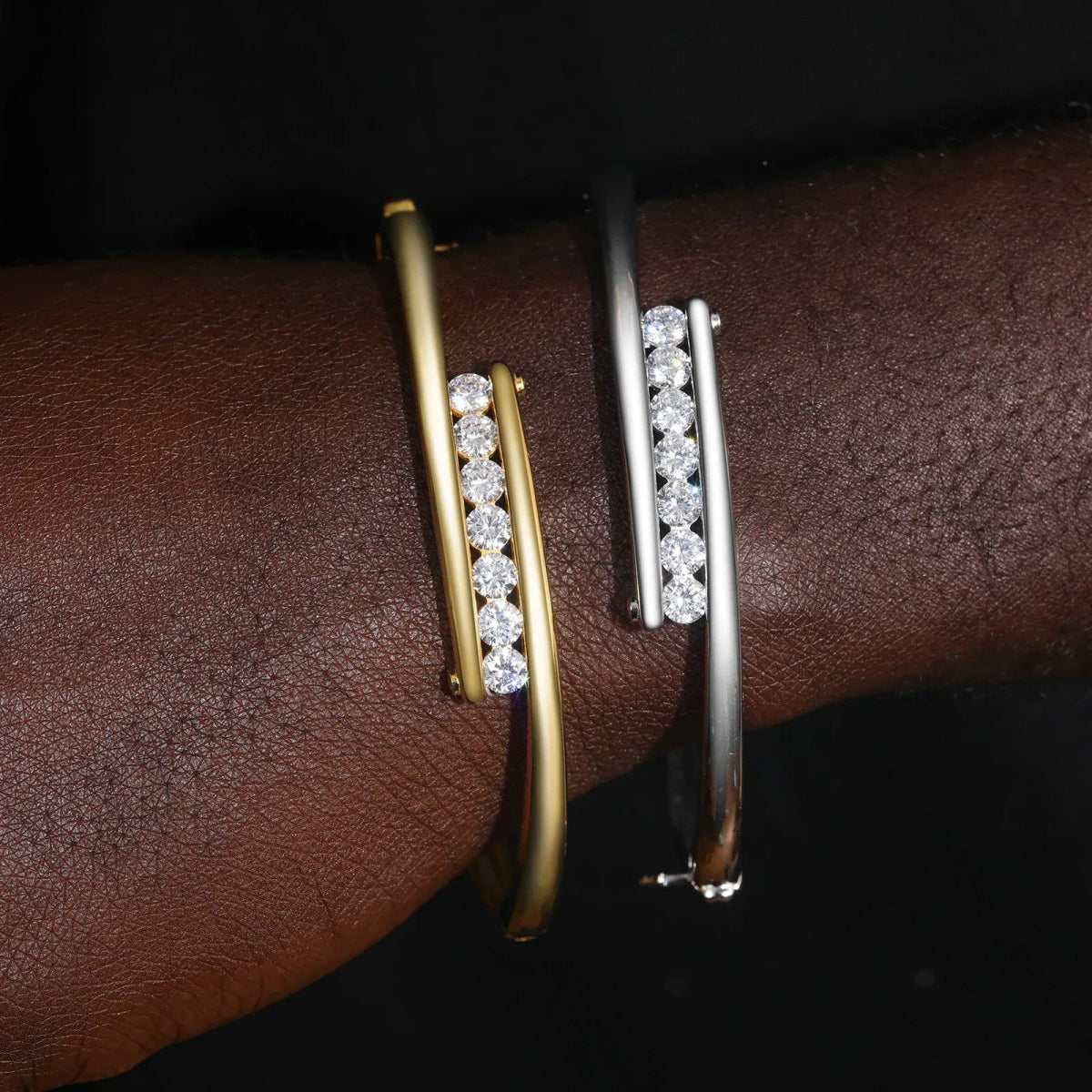 Floating Bar Bangle Bracelet – “Levitating Shine” Edition VVS 5A CZ 7 IN White Gold - Shop Gold Supply
