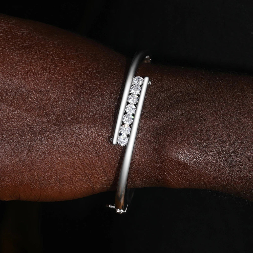 Floating Bar Bangle Bracelet – “Levitating Shine” Edition VVS 5A CZ 7 IN White Gold - Shop Gold Supply