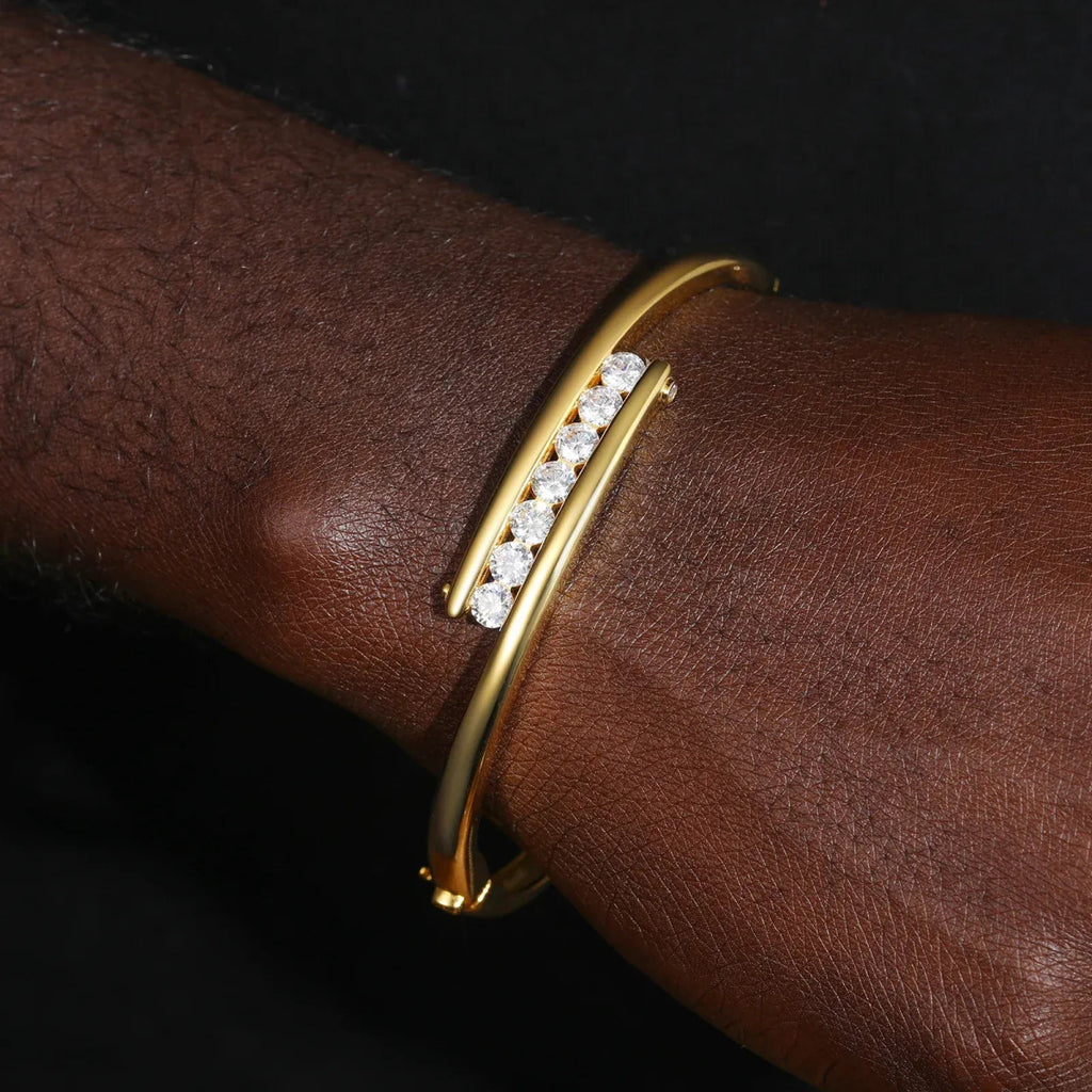 Floating Bar Bangle Bracelet – “Levitating Shine” Edition VVS 5A CZ 7 IN White Gold - Shop Gold Supply