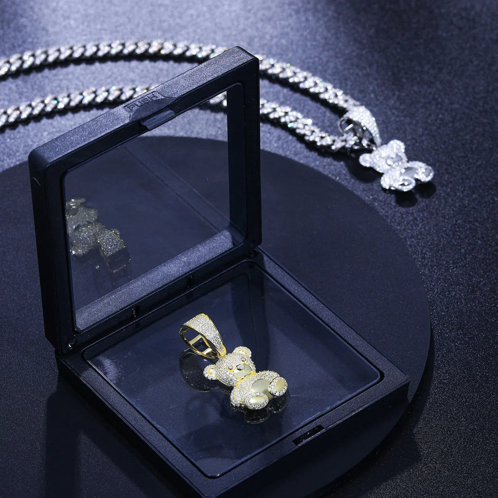 Iced Bear Moissanite Pendant – “Royal Cub” Edition White Gold - Shop Gold Supply