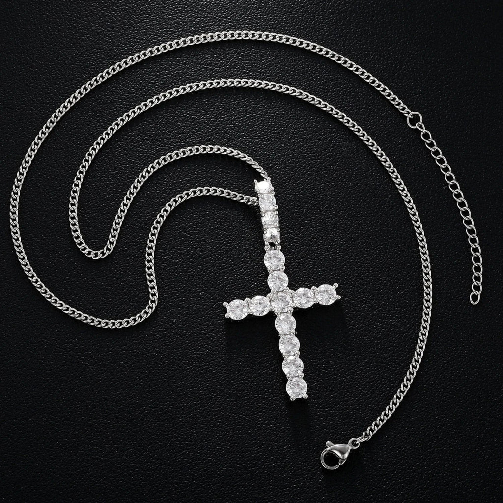 Line Set Moissanite Cross Pendant – “Pure Brilliance” Edition - Shop Gold Supply
