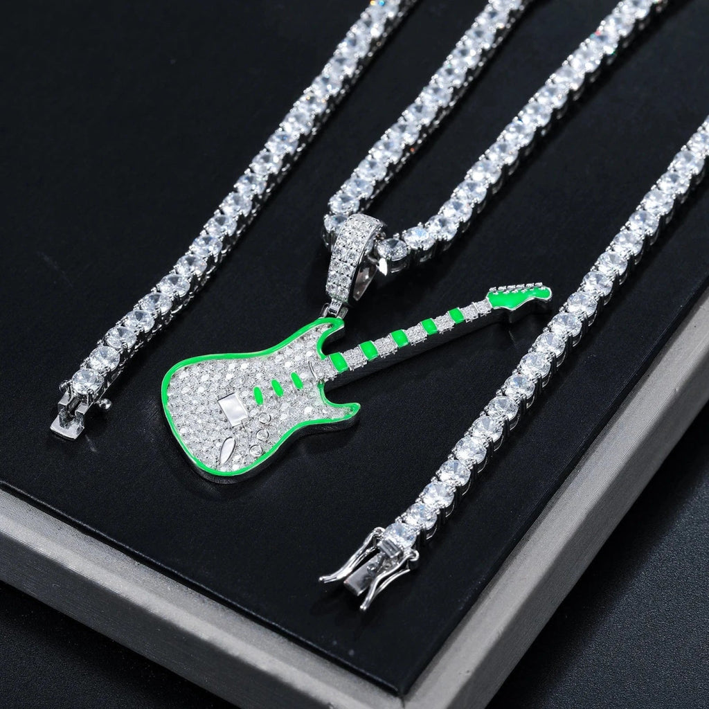 Moissanite Glow Guitar Pendant – “Electric Pulse” Edition - Shop Gold Supply