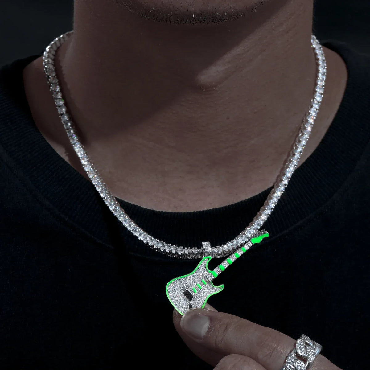 Moissanite Glow Guitar Pendant – “Electric Pulse” Edition - Shop Gold Supply