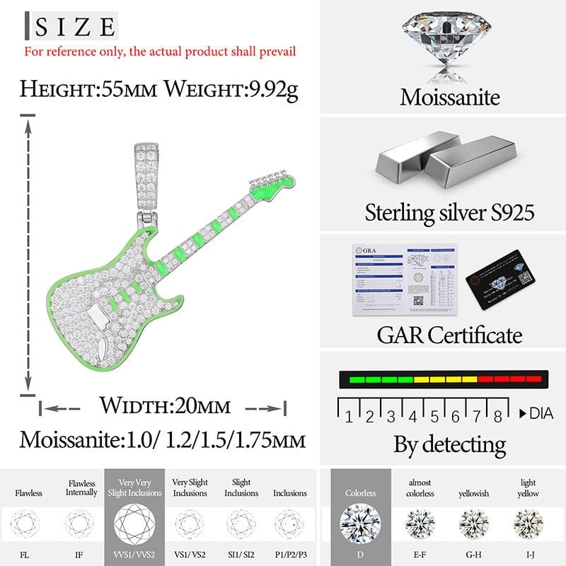 Moissanite Glow Guitar Pendant – “Electric Pulse” Edition - The Gold Supply