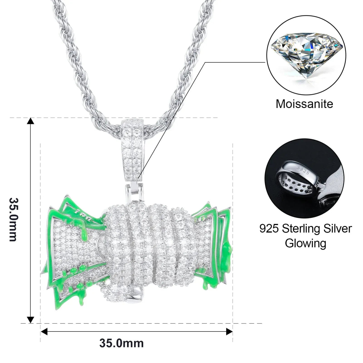 Moissanite Glow Money Bag Pendant – “Fistful of Fortune” Edition - Shop Gold Supply