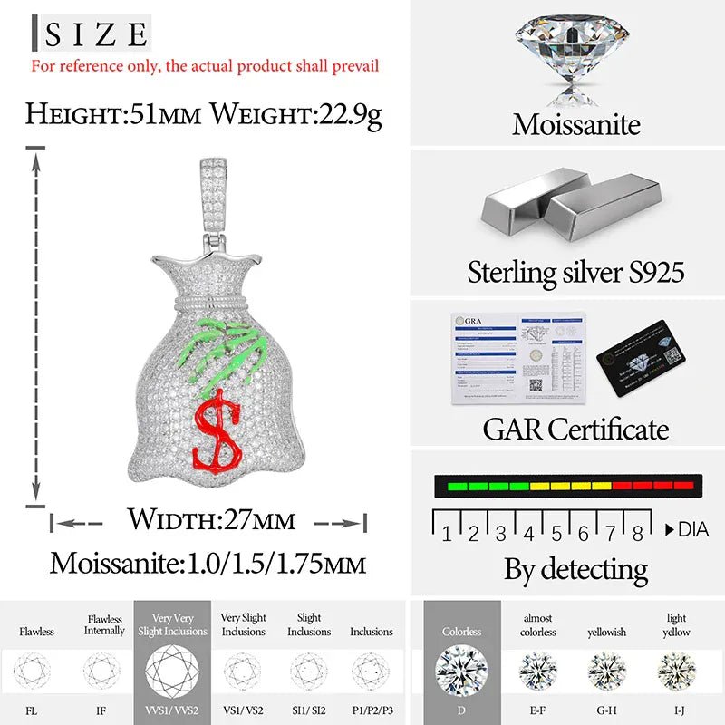 Moissanite Glow Money Bag Pendant – “Secure the Bag” Edition - Shop Gold Supply
