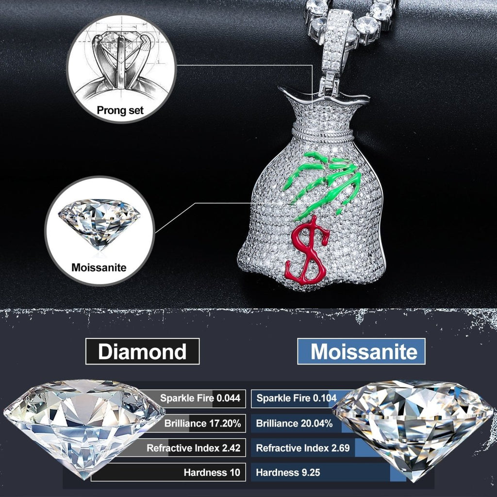 Moissanite Glow Money Bag Pendant – “Secure the Bag” Edition - Shop Gold Supply