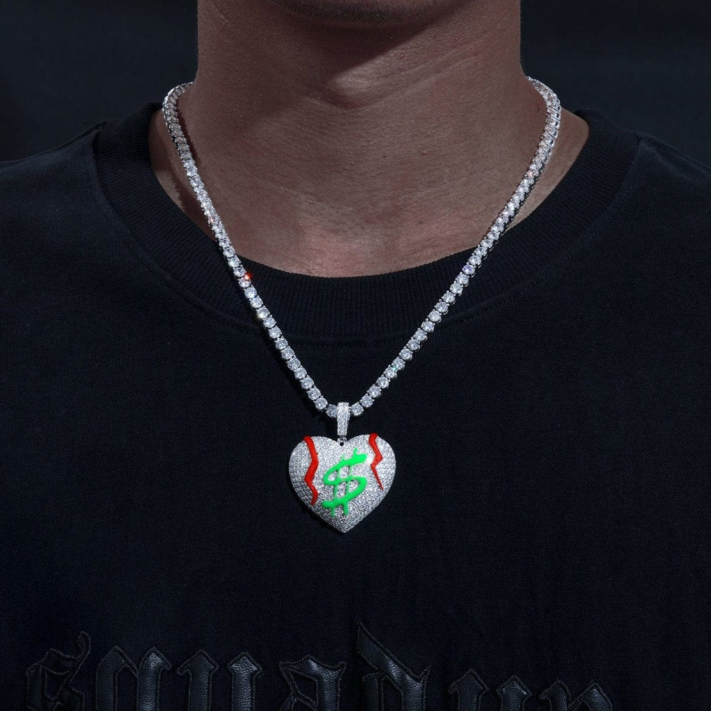 Moissanite Glow Money Heart Pendant – “Broken Rich” Edition - The Gold Supply
