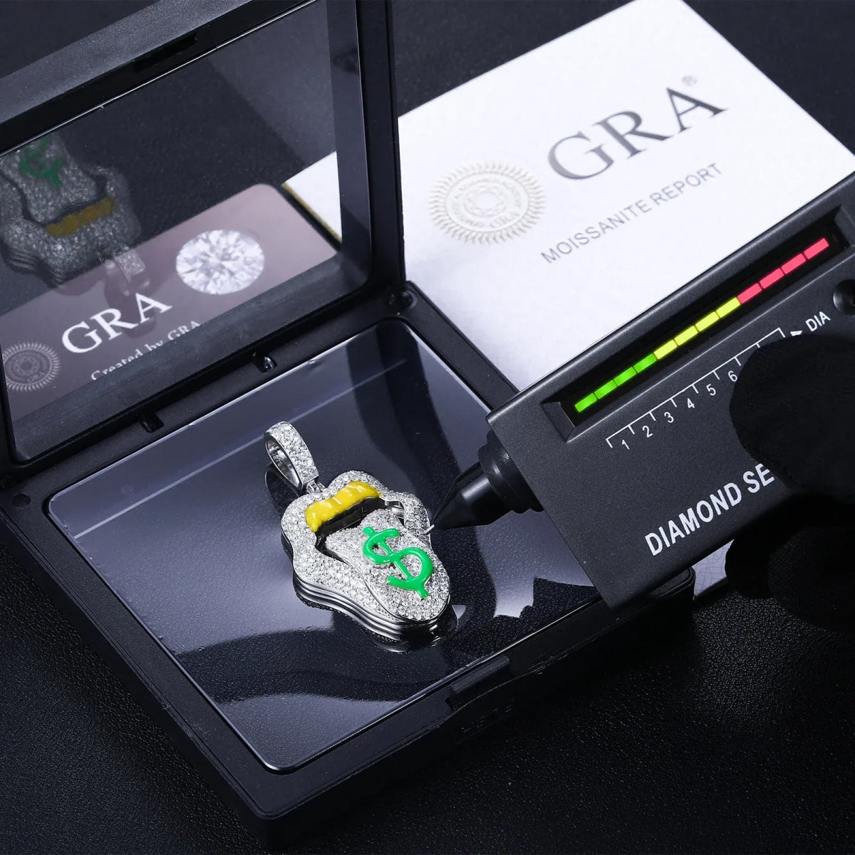 Moissanite Glow Money Mouth Pendant – “Drip Dollar” Edition - Shop Gold Supply