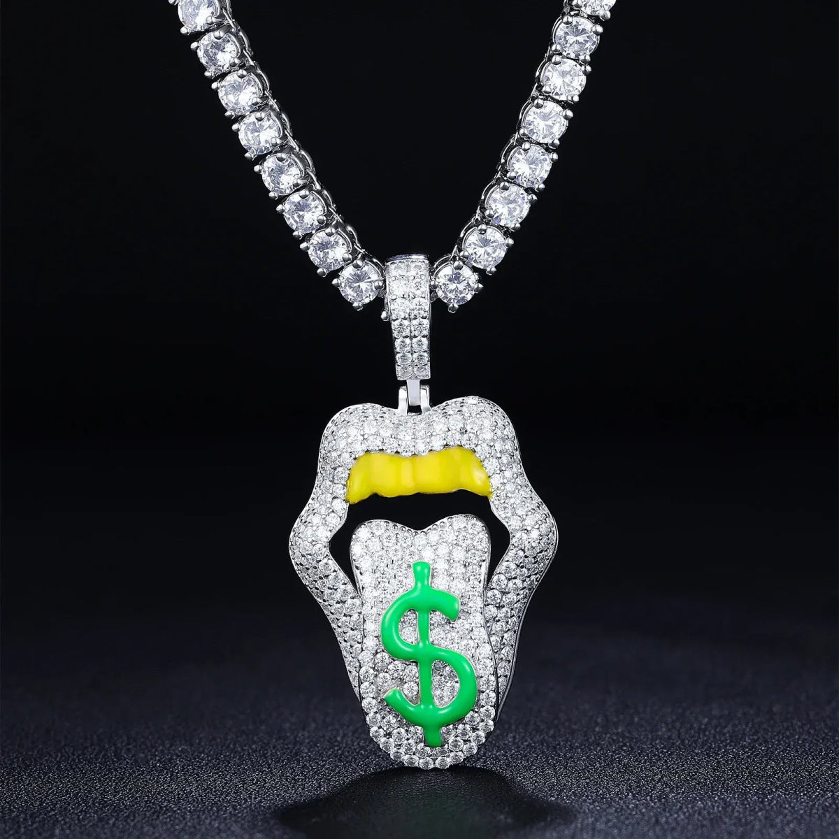 Moissanite Glow Money Mouth Pendant – “Drip Dollar” Edition - Shop Gold Supply