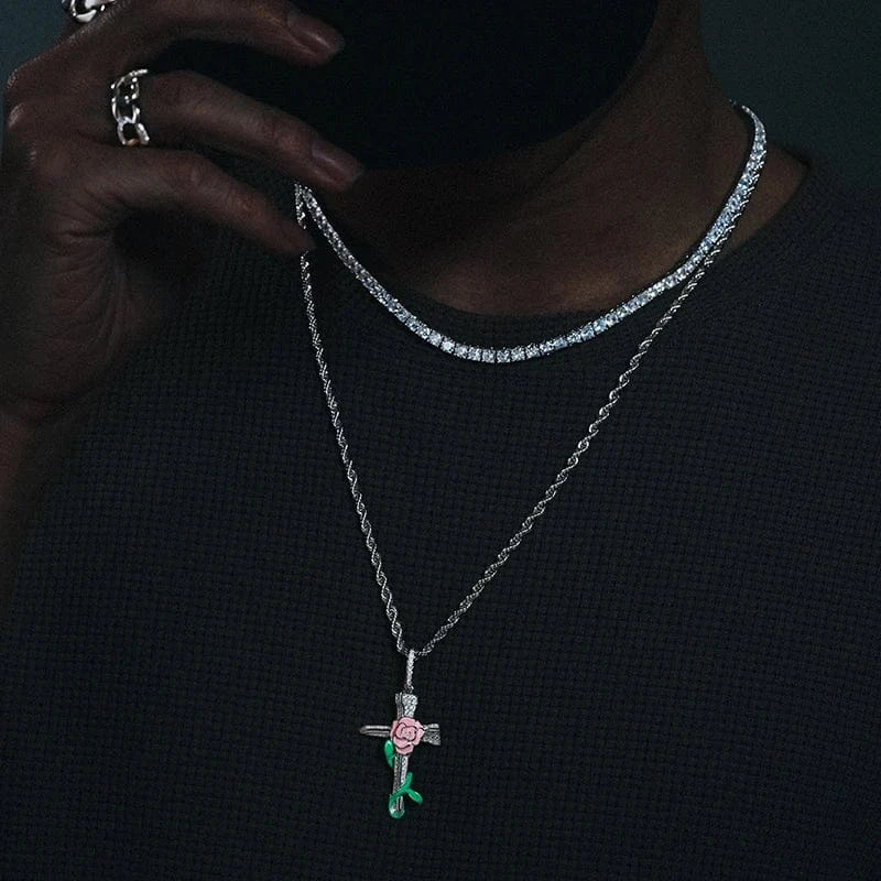 Moissanite Glow Rose Cross Pendant – “Eternal Bloom” Edition - Shop Gold Supply