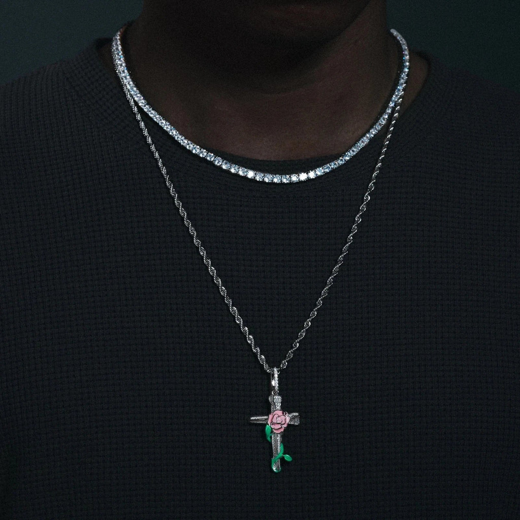 Moissanite Glow Rose Cross Pendant – “Eternal Bloom” Edition - Shop Gold Supply