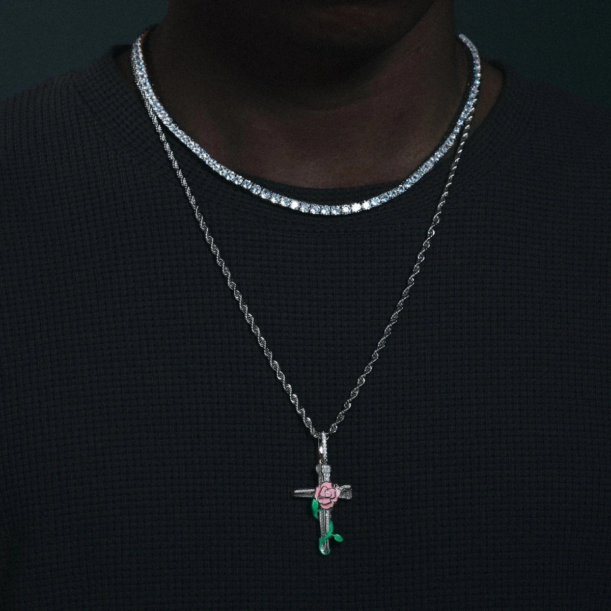 Moissanite Glow Rose Cross Pendant – “Eternal Bloom” Edition - Shop Gold Supply