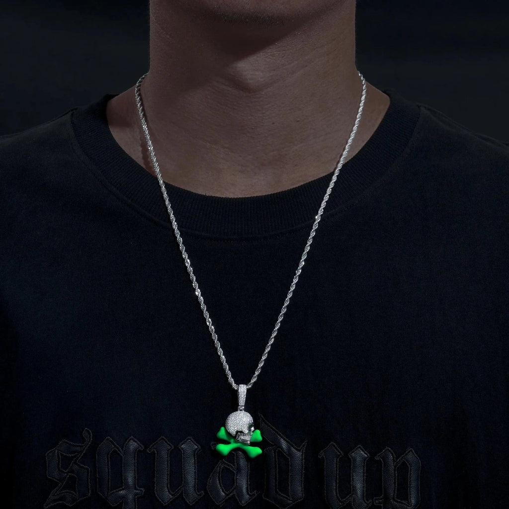 Moissanite Glow Skull & Crossbones Glow Pendant – “Toxic Drip” Edition - Shop Gold Supply