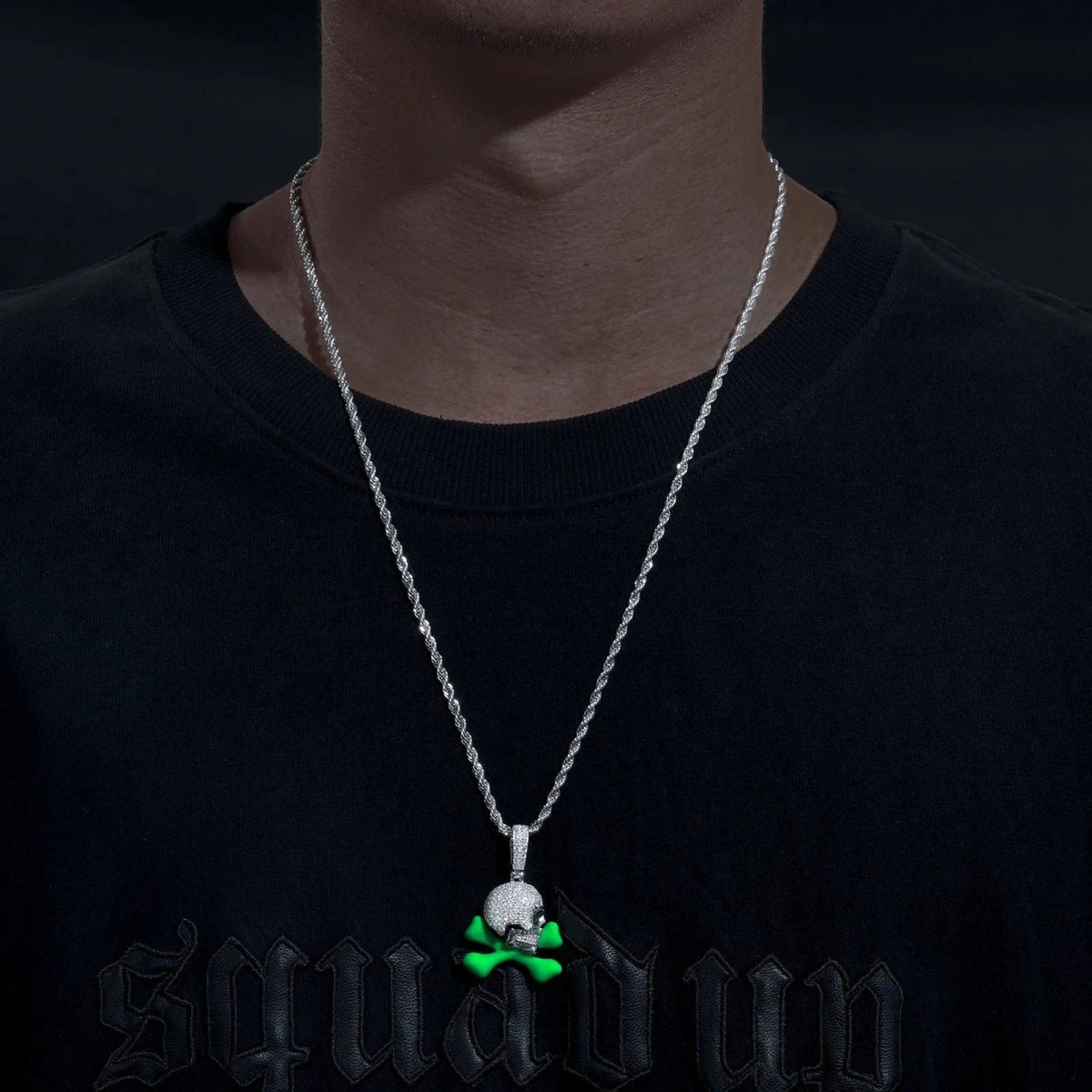 Moissanite Glow Skull & Crossbones Glow Pendant – “Toxic Drip” Edition - Shop Gold Supply