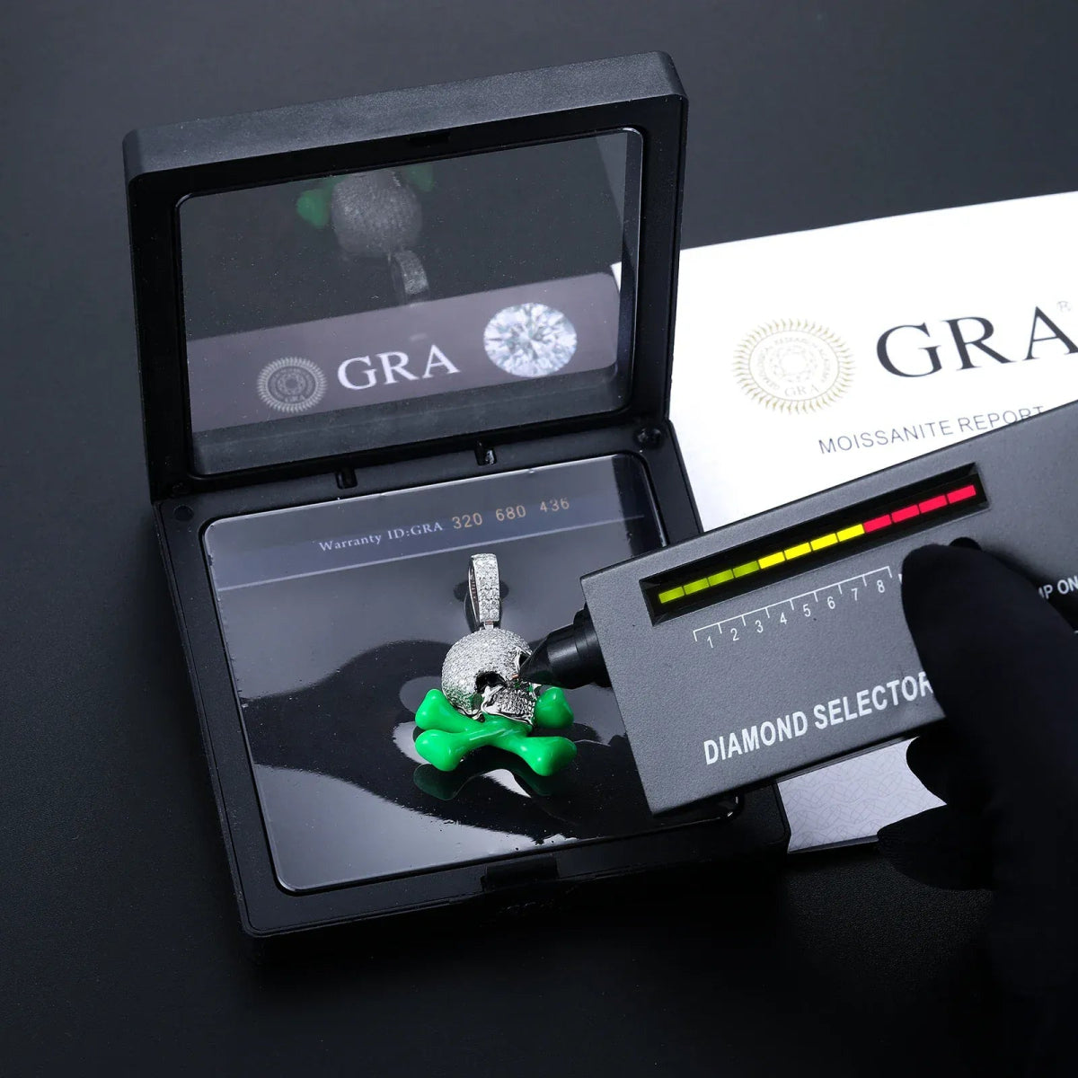 Moissanite Glow Skull & Crossbones Glow Pendant – “Toxic Drip” Edition - Shop Gold Supply