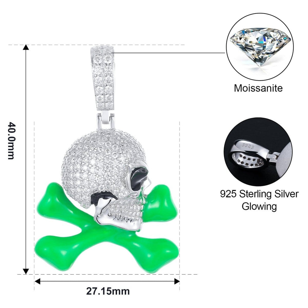 Moissanite Glow Skull & Crossbones Glow Pendant – “Toxic Drip” Edition - The Gold Supply
