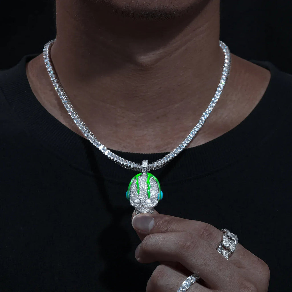 Moissanite Glow Skull Glow Pendant – “Neon Drip” Edition White Gold - Shop Gold Supply