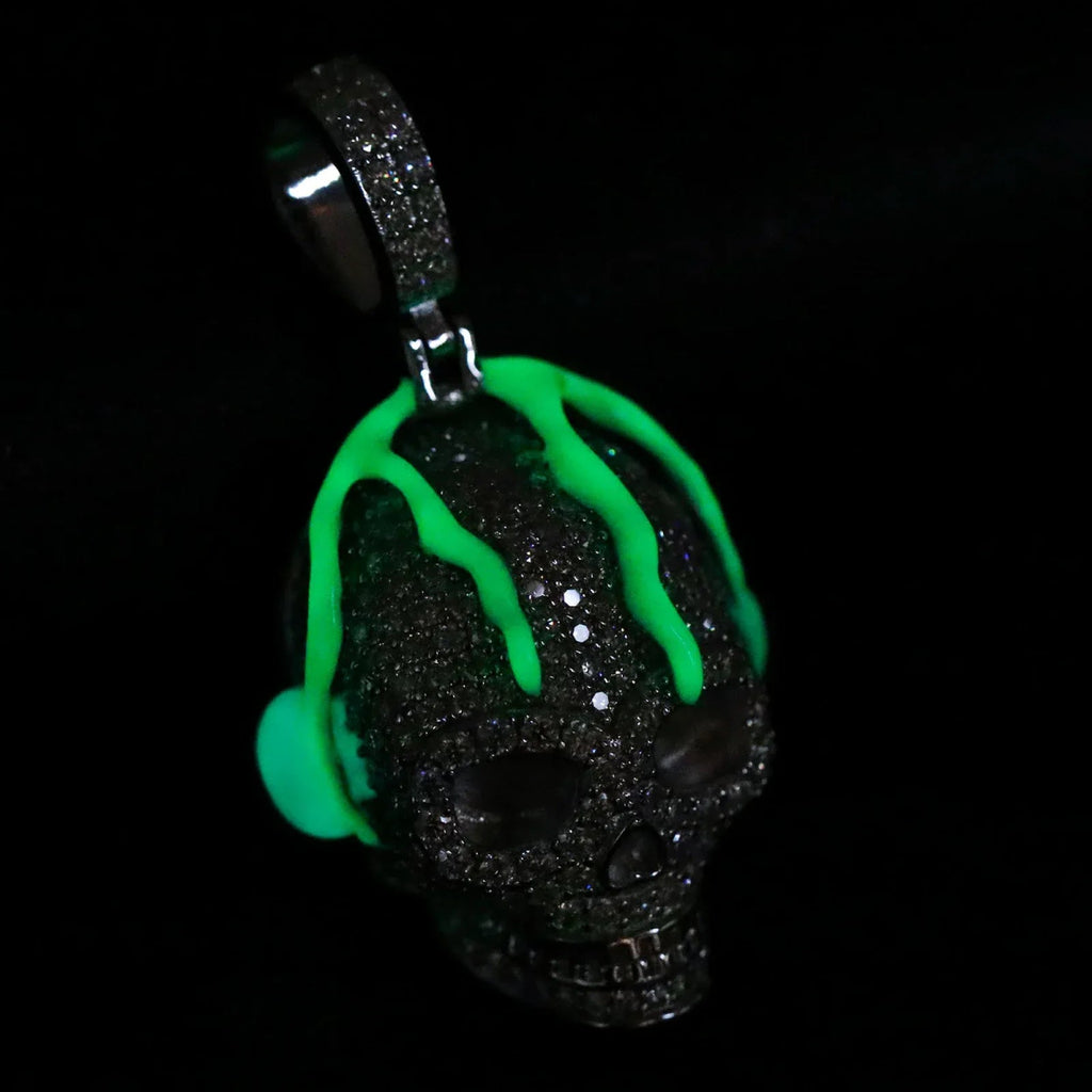 Moissanite Glow Skull Glow Pendant – “Neon Drip” Edition White Gold - Shop Gold Supply