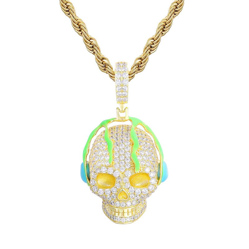 Moissanite Glow Skull Glow Pendant – “Neon Drip” Edition Yellow Gold - Shop Gold Supply