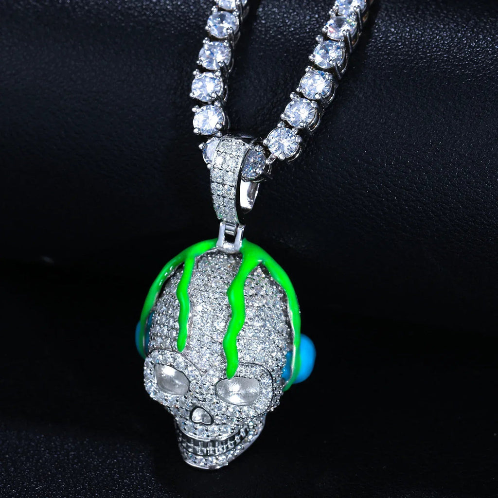 Moissanite Glow Skull Glow Pendant – “Neon Drip” Edition Yellow Gold - Shop Gold Supply