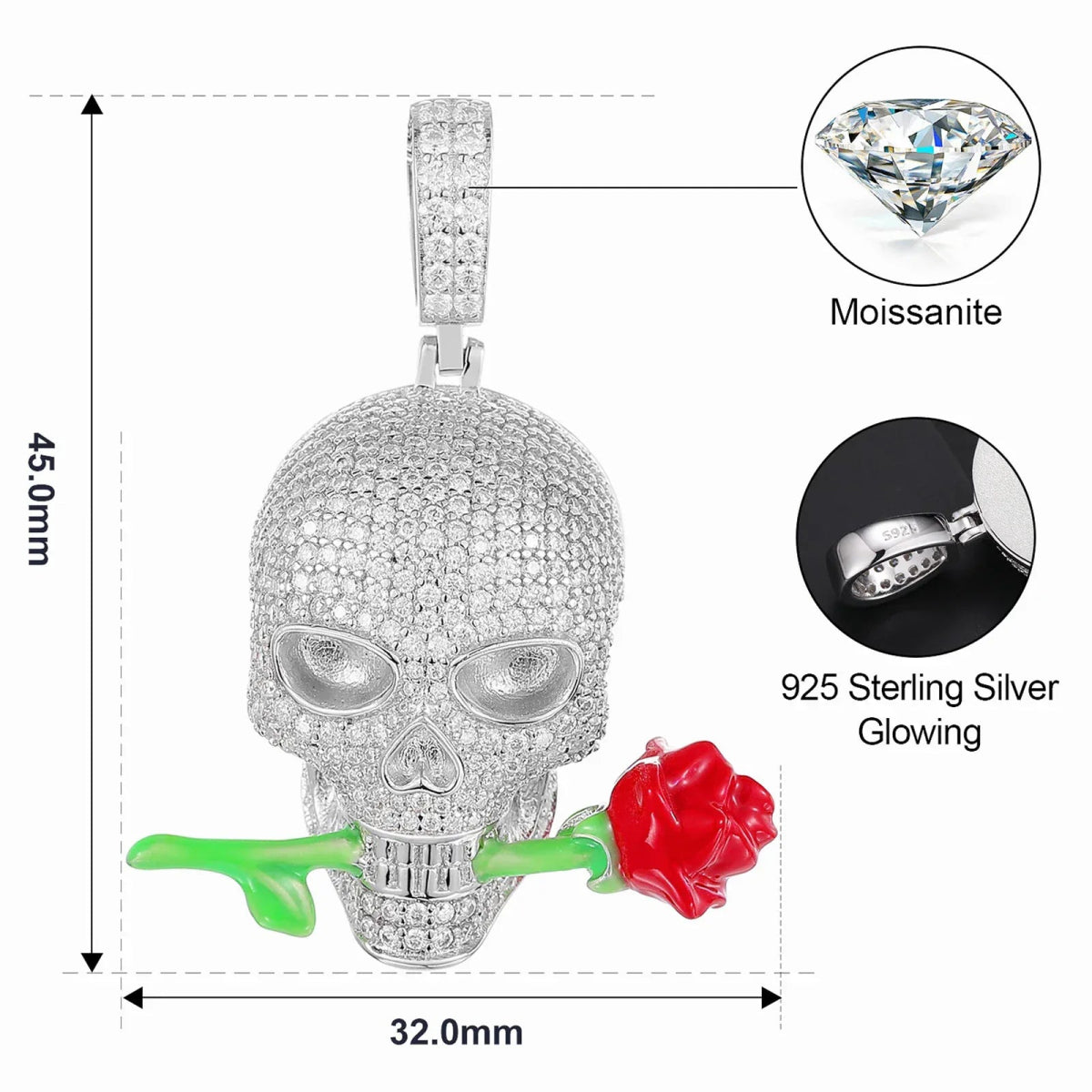 Moissanite Glow Skull & Rose Glow Pendant – “Deadly Romance” Edition Yellow Gold - Shop Gold Supply