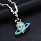 Moissanite Glow Skull Saturn Pendant – “Cosmic Reign” Edition - Shop Gold Supply