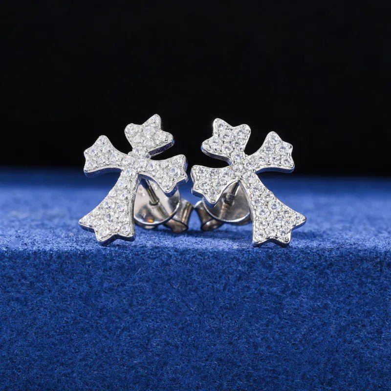 Moissanite Pavé Cross Stud Earrings – “Divine Ice” Edition Yellow Gold - Shop Gold Supply