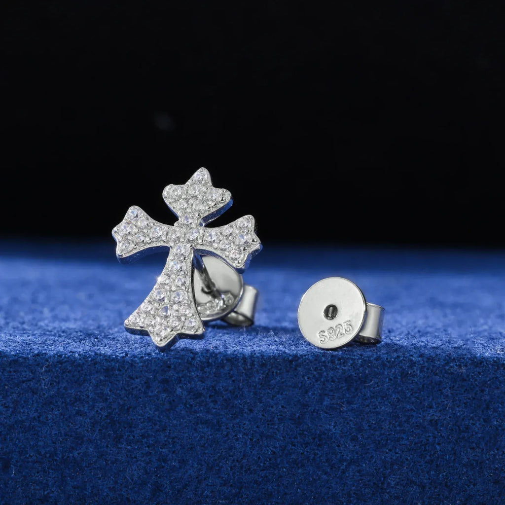 Moissanite Pavé Cross Stud Earrings – “Divine Ice” Edition Yellow Gold - Shop Gold Supply