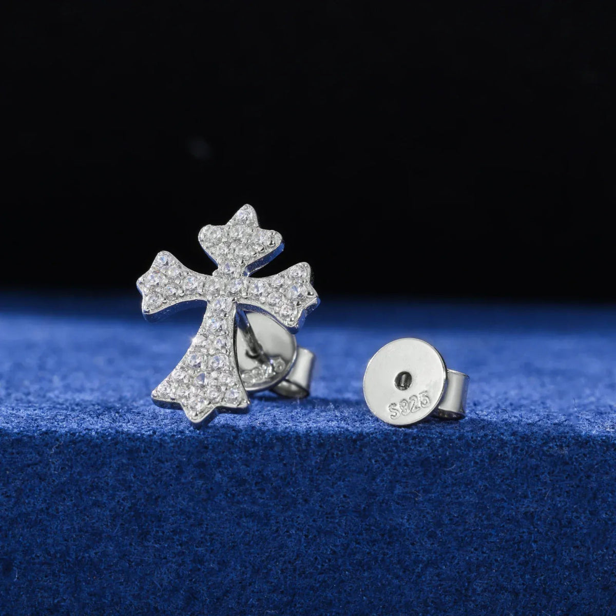 Moissanite Pavé Cross Stud Earrings – “Divine Ice” Edition Yellow Gold - Shop Gold Supply