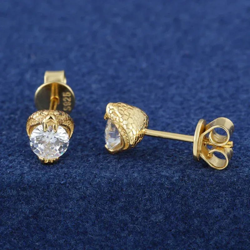 Moissanite Snakehead Stud Earrings – “Venom Strike” Edition White Gold - Shop Gold Supply