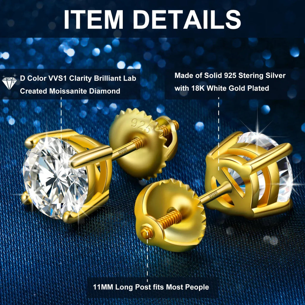 Moissanite Stud Earrings 3MM 925 Silver White Gold - Shop Gold Supply