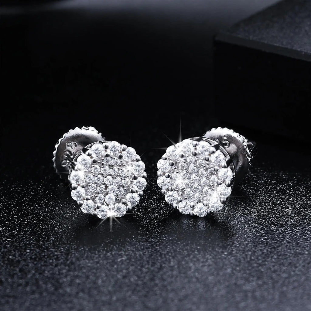 Round Halo Moissanite Stud Earrings – “Solar Burst” Edition White Gold - Shop Gold Supply