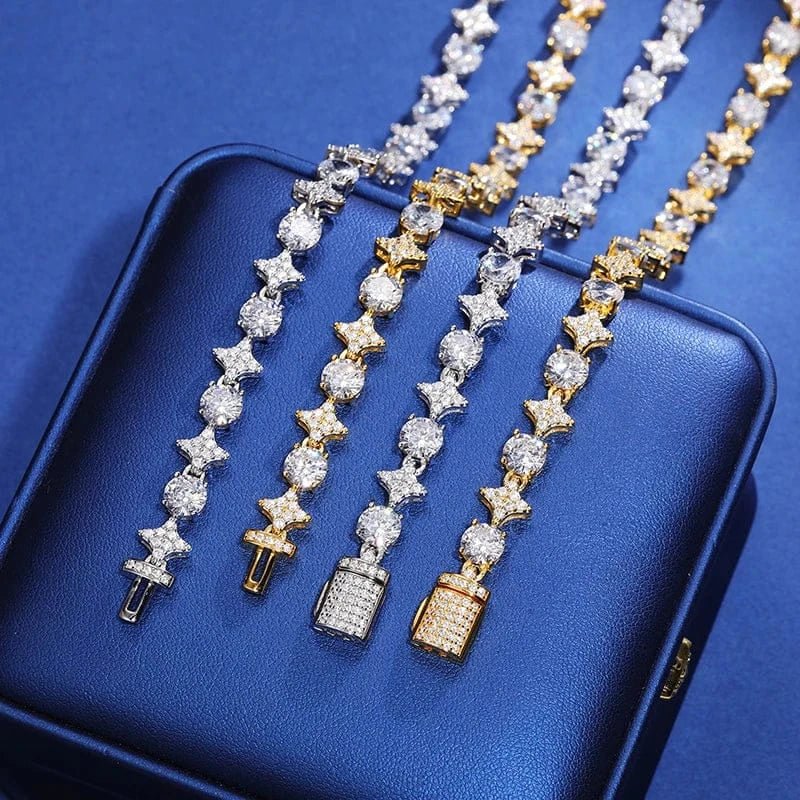 Starburst Tennis Bracelet – “Constellation Links” Edition White Gold 6MM S925 Moissanite 6 IN - Shop Gold Supply