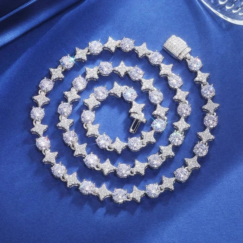White Gold / Moissanite / 16 IN (Necklace) Starburst Tennis Chain – “Constellation Links” Edition - The Gold Supply