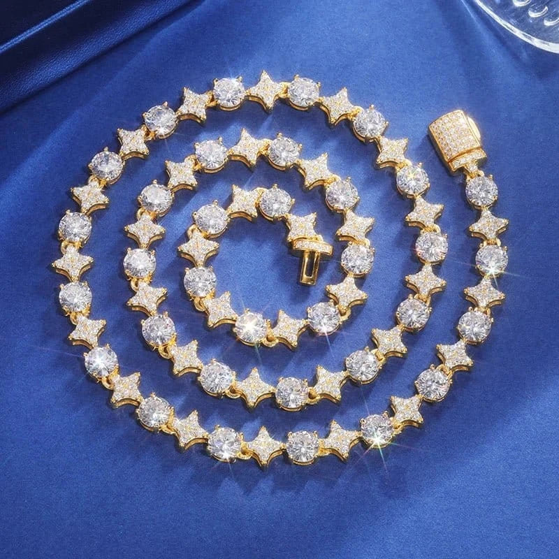 Yellow Gold / Moissanite / 16 IN (Necklace) Starburst Tennis Chain – “Constellation Links” Edition - The Gold Supply