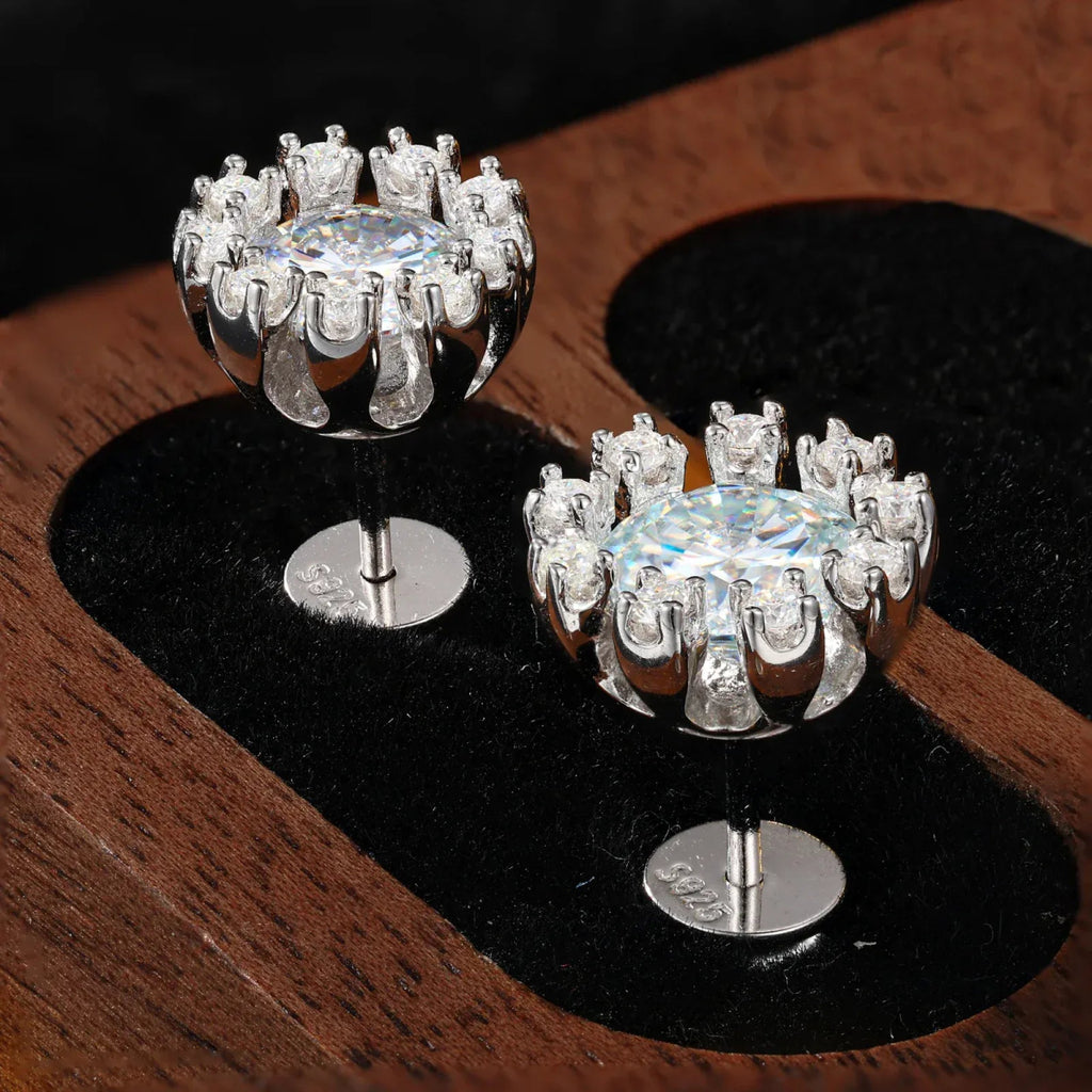 Sunburst Iced Stud Earrings – “Solar Flare” Edition Yellow Gold Moissanite - Shop Gold Supply