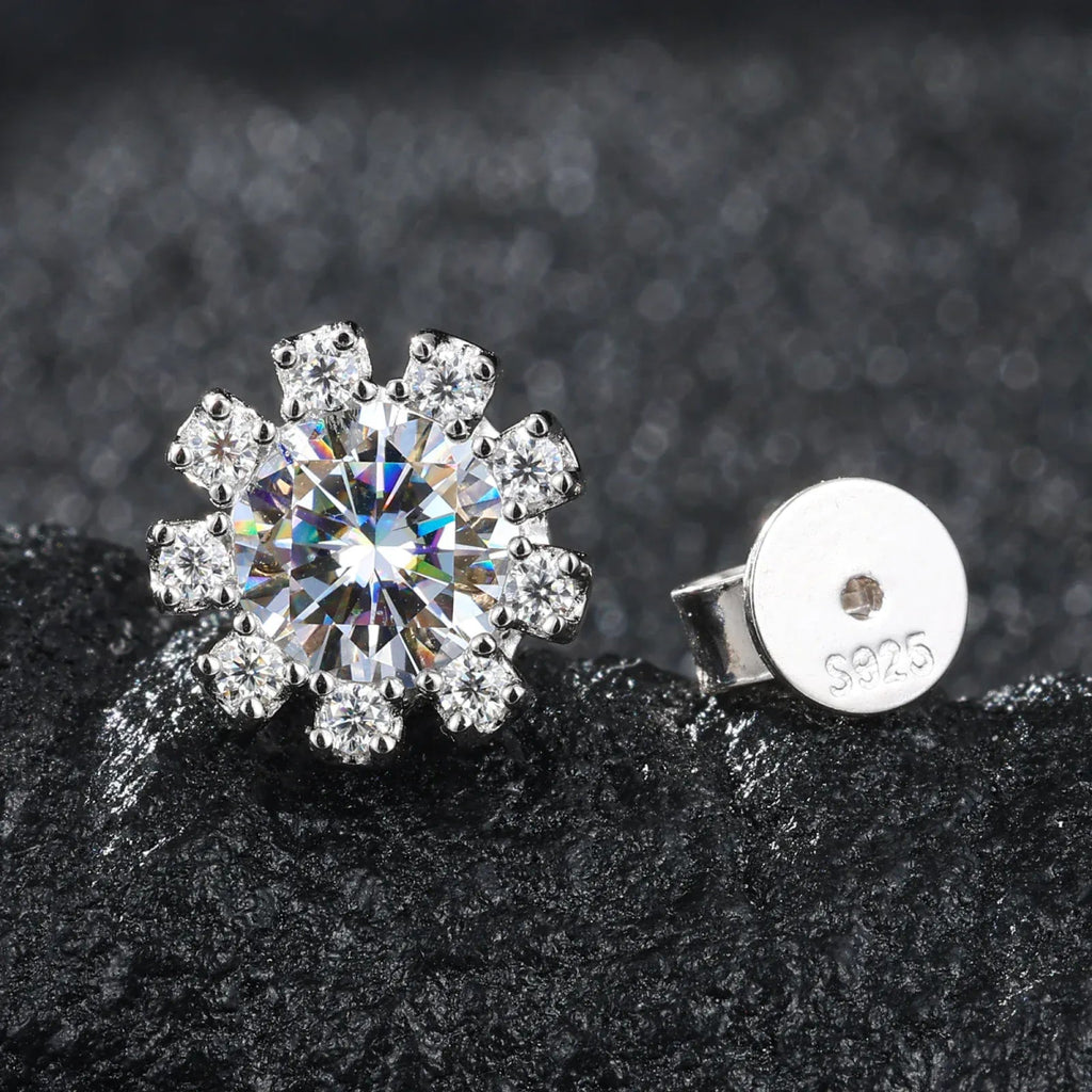 Sunburst Iced Stud Earrings – “Solar Flare” Edition Yellow Gold Moissanite - Shop Gold Supply