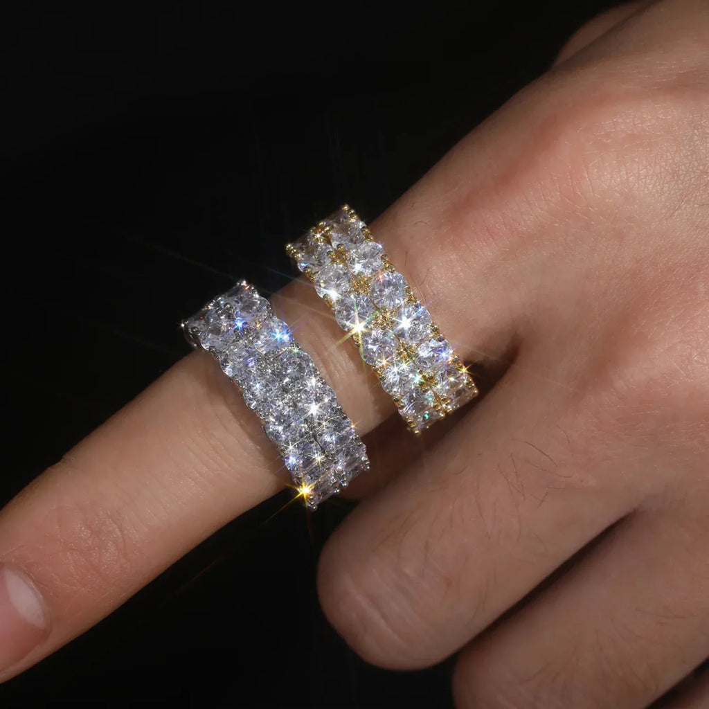 Two - Row Moissanite Band Ring – “Twinfire Ice” Edition White Gold 9 - Shop Gold Supply
