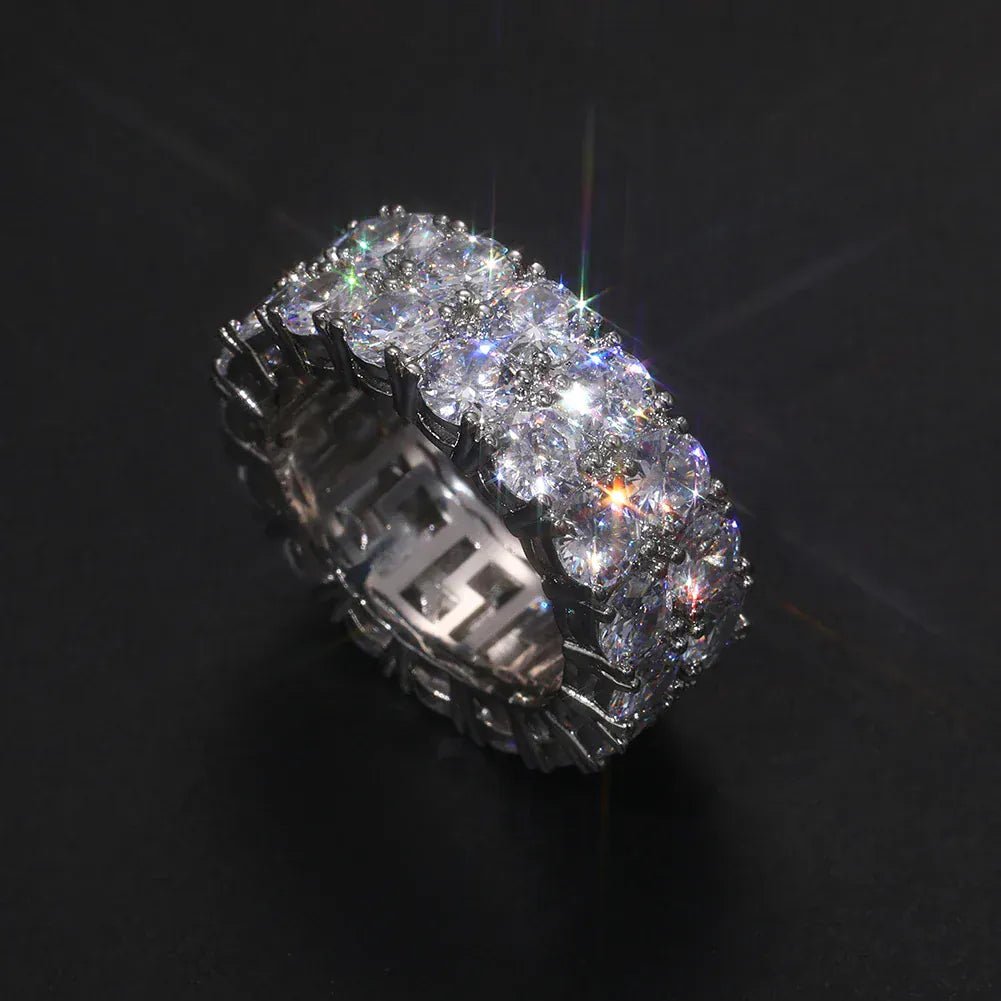 Two - Row Moissanite Band Ring – “Twinfire Ice” Edition White Gold 9 - Shop Gold Supply