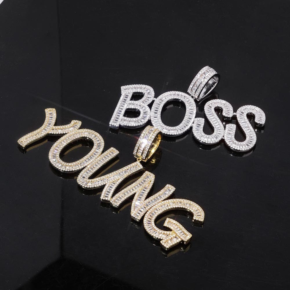 Custom Baguette Letter Necklace Gold 4MM Tennis 18 IN - Shop Gold Supply