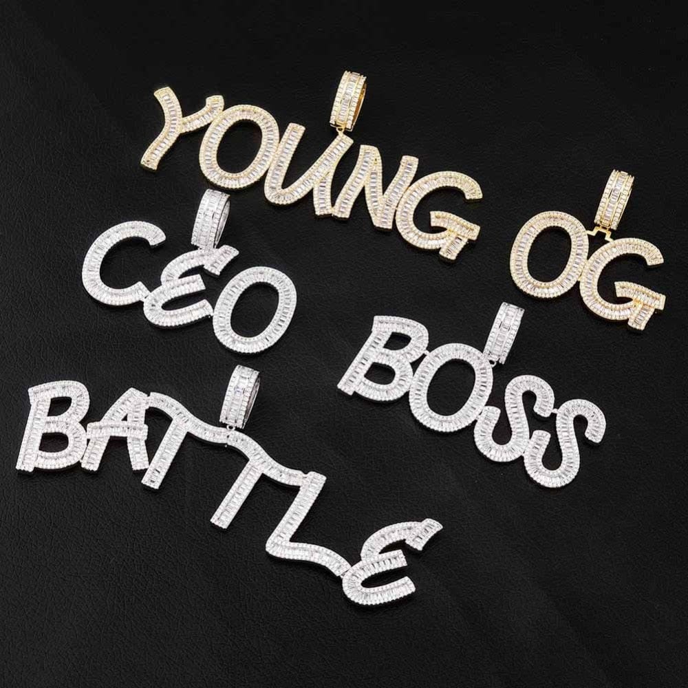 Custom Baguette Letter Necklace Gold Rope 18 IN - Shop Gold Supply