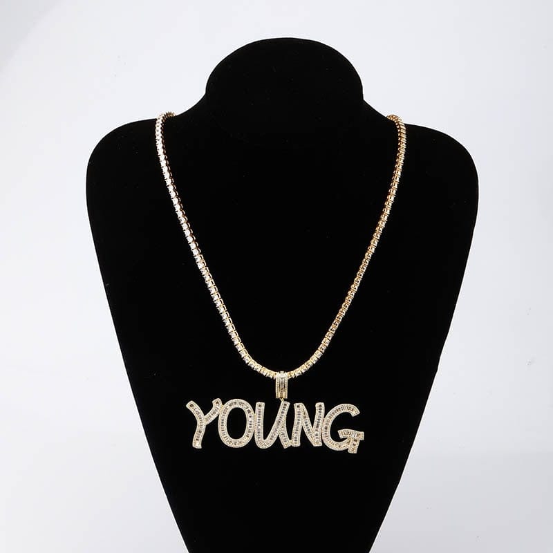 Custom Baguette Letter Necklace Gold Rope 18 IN - Shop Gold Supply
